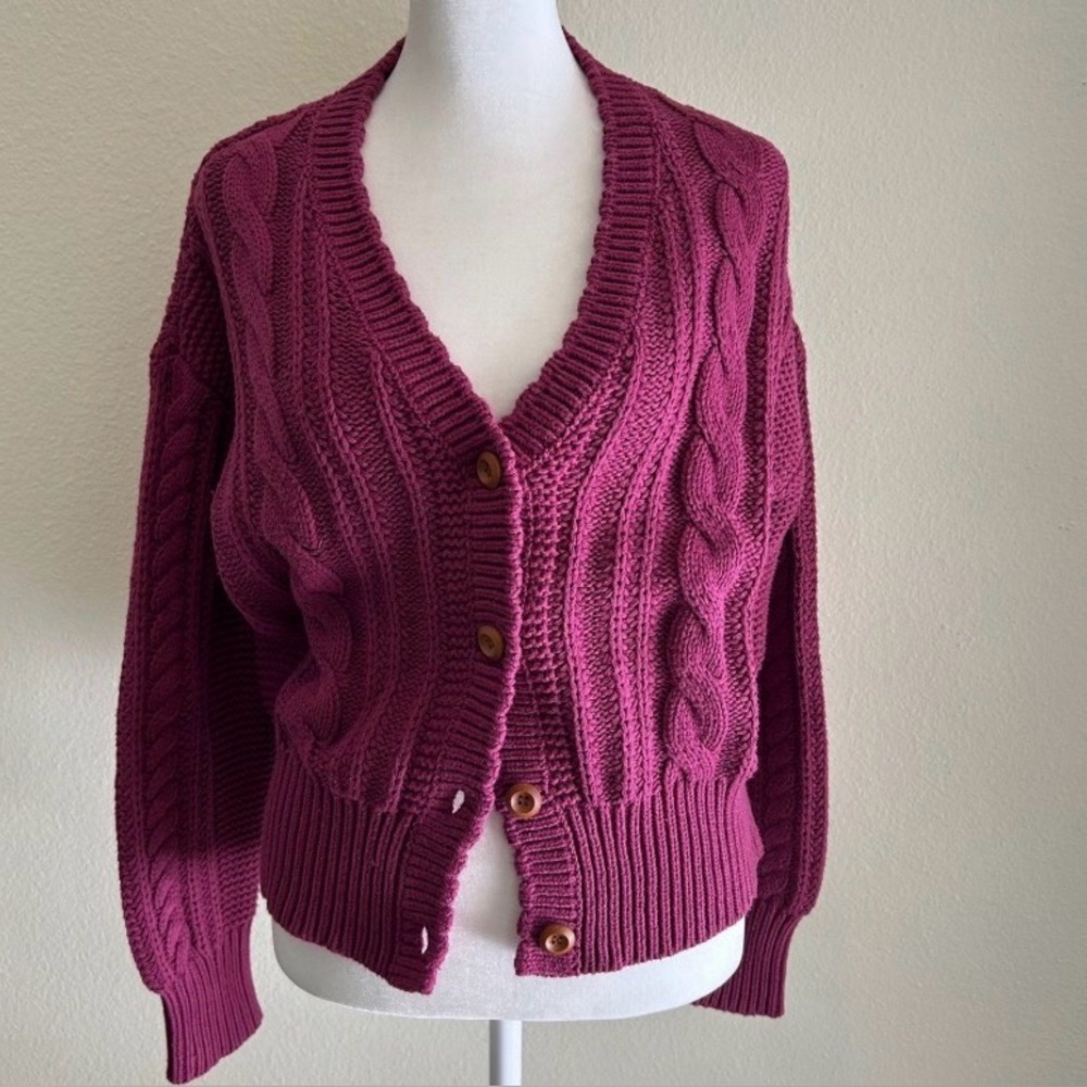 Sundance Cableknit Cardigan Sweater Women’s M Cotton Blend Chunky Scalloped